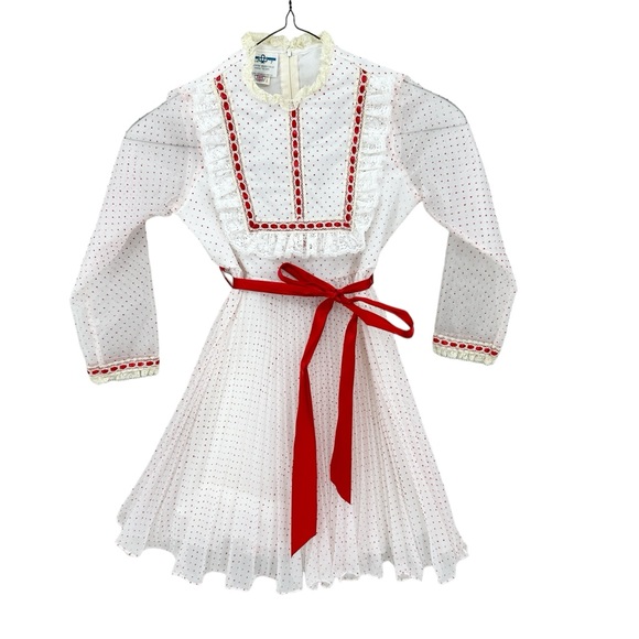 Sears Other - SEARS Vintage Girls Sheer Polka Dot Dress Pleated Lined White Red